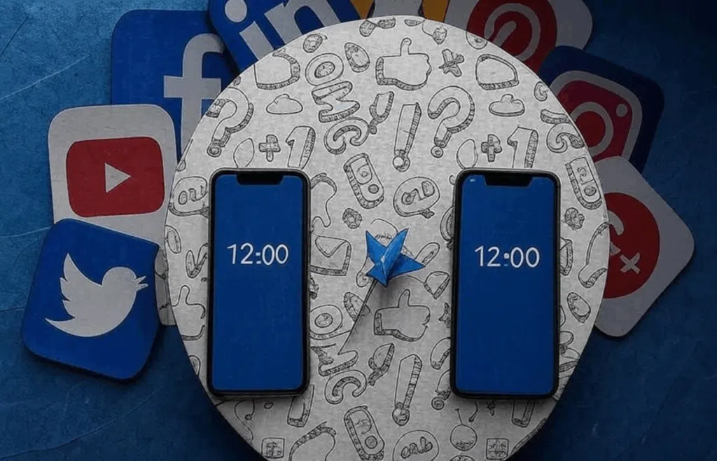 Social media engagement 2025: Illustration showing a smartphone with likes, comments, and shares to represent authentic online interactions.